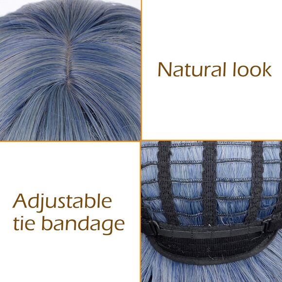 Women's Short Mix Blue Wigs Curly Wavy Shoulder Length Pastel Bob - Picture 2 of 2